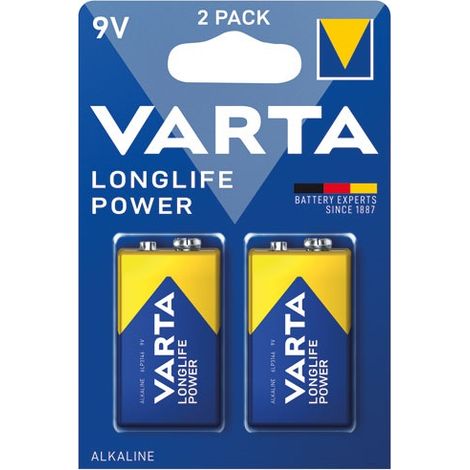 Varta – Piles alcalines Longlife Power 6LR61 9V lot de 2 – Spécialement conçues pour appareils à forte consommation – 5 ans de puissance garantie