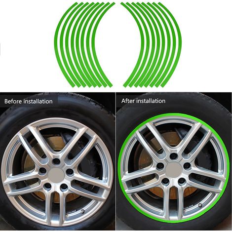 Bande adhésive réfléchissante universelle à rayures pour jantes de voiture et moto, film décoratif, 6 couleurs, vert fluorescent (1/5)