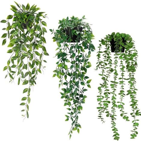 Plante Artificielle Tombante - 3Pcs Plantes Artificielles avec Pots Interieur Extérieure Decoration -Vert Faux Lierre Suspendue (1/4)