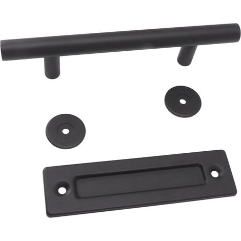 Poignée de porte coulissante de style grange en acier au carbone noir pour armoires et placards (1/5)