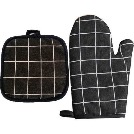 Set di guanti da forno e presine a quadri - 2 pezzi Resistenti al calore, antiscivolo e lavabili Per cucina, cottura al forno e barbecue (1/5)