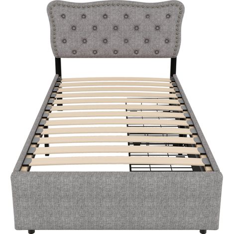 Cama tapizada gris 90 x 200 cm con 2 cajones HOMVRA (1/5)