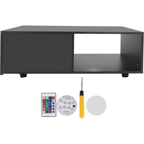 Table basse rectangulaire à haute brillance, côté thé, avec roulettes, pour meubles de salon, noir (1/5)