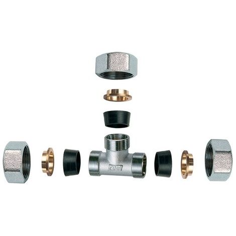 RACCORDO CROMATO A "T" CON 3 MONOCONI IN GOMMA PER RAME 1/2" x 18