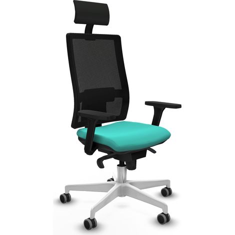Horna sincro malla negra similpiel turquesa brazos 3D base blanca cabecero fijo ruedas 65mm engomadas (1/5)