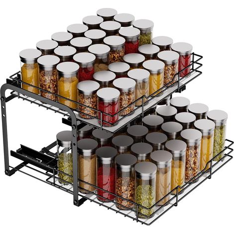 Étagère À Épices Extensible - 2 Niveaux - Métal - Hauteur Réglable - Organisateur De Placard - Cuisine (1/5)