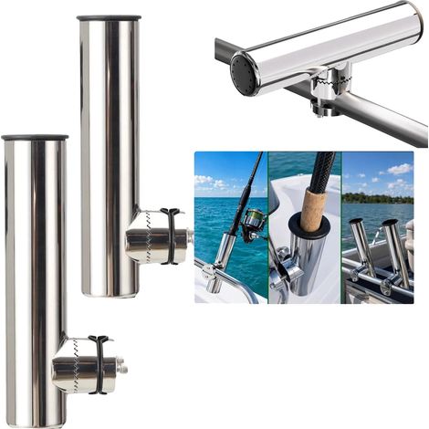 Soporte para cañas de pescar, fabricado en acero inoxidable de grado marino, con rotación ajustable de 360°, compatible con rieles de 19-25 mm, fácil de instalar y resistente a la corrosión. (1/5)