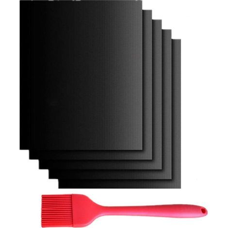 Tapis de Cuisson Barbecue 33 x40 cm, 5 Pièces Gaz/ Electrique /Charbon BBQ Tapis four Non Stick Four en Téflon, Réutilisable, Nettoyage Facile et Anti-adhérent, Peut être coupé (1/5)