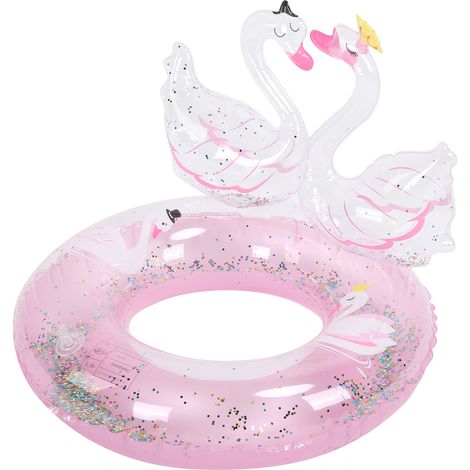 Bouée gonflable enfant double cygne fille piscine PVC paillettes flotteur rose 60 (1/5)