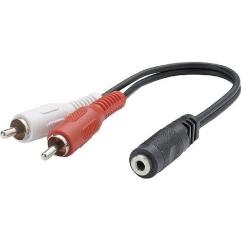 Adaptateur jack femelle 3.5mm – 2x RCA male – 20cm – Connecteur pour audio haute fidélité – Compatible avec appareils audio – Wentronic