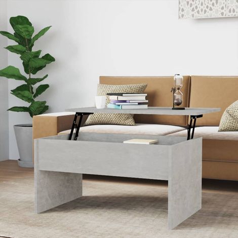 Vidaxl – Table basse relevable en bois d'ingénierie – Plateau relevable – Espace de rangement caché – Dimensions 80x50,5x41,5 cm – Couleur gris béton (1/6)