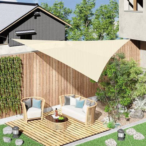 Dreieckiger Sonnenschutz aus HDPE für den Außenbereich, 3 x 3 x 3 m, cremefarben/elfenbeinweiß (1/5)