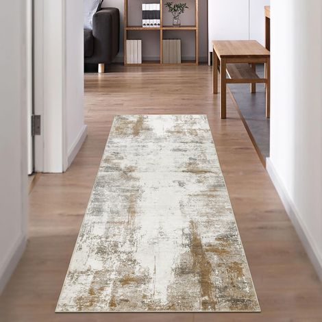 Tapis de couloir antidérapant, moderne, abstrait, lavable, pour couloir, entrée, cuisine, chambre à coucher, beige, marron, 50 x 150 cm (1/5)