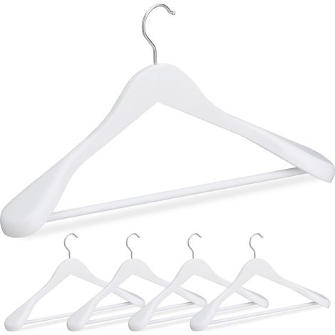 Relaxdays Grucce Appendiabiti Set da 5, Spalle Larghe, Gancio Girevole 360°, Asta per Pantaloni, Appendini Legno, Bianco (1/5)
