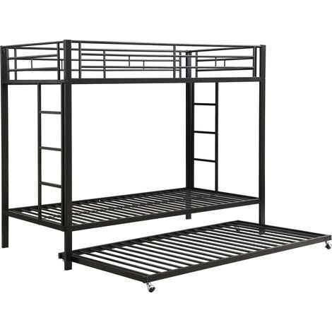 Litera metálica 90 x 200 cm negra con cama nido y barandillas altas HOMVRA (1/5)