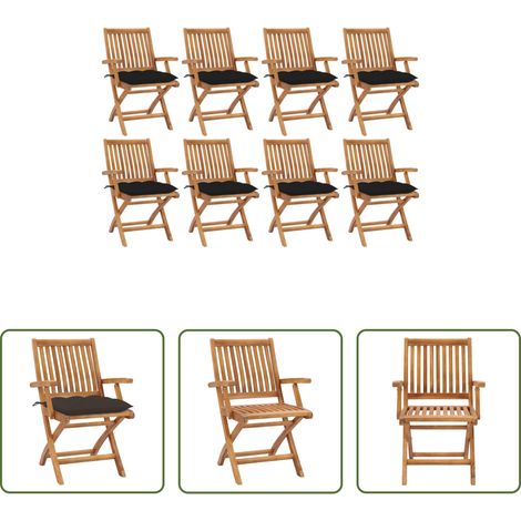 Klappbare Gartenstühle - Klappbare Gartenstühle mit Kissen 8 Stk. Massivholz Teak (1/5)
