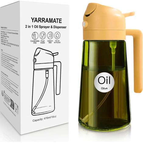 - Pulverizador de aceite - Botella de vidrio - Función 2 en 1 - Resistente a la luz y dosificación precisa - Para cocinar y asar a la parrilla - Verde - 470 ml (1/5)