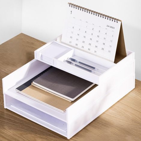 Corbeille à courrier empilable à 3 Niveaux, bac à Papier Blanc pour Salle de Classe, Bureau, boîte de réception en Carton, trieur de fichiers, Plateau à Papier A4, Rangement de Documents, (1/5)