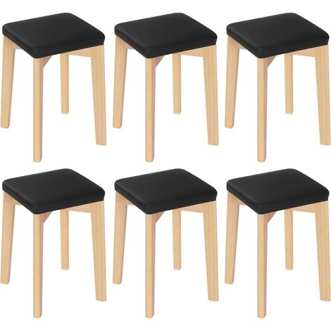 WOLTU 6x Tabouret en Bois Massif, Chaise de Cuisine, Siège Rembourré d’Éponge et PU, 32, 5x32, 5x47cm, Noir BH345sz-6 (1/5)