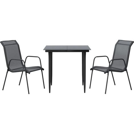 Ensemble à manger de jardin 3 pcs  Mobilier de jardin noir textilène et acier (1/5)