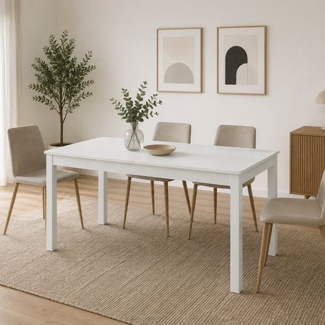 Tavolo Allungabile Lireli, 12 Posti, Allungabile, Meccanismo Estensione Allunga Centrale, 160x80x76h cm Bianco (1/5)