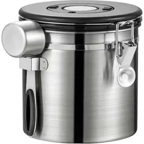 Boîte à Café Hermétique - Inox - 1,2 L - Joint en Silicone - Design Moderne - Valve dAération (1/5)