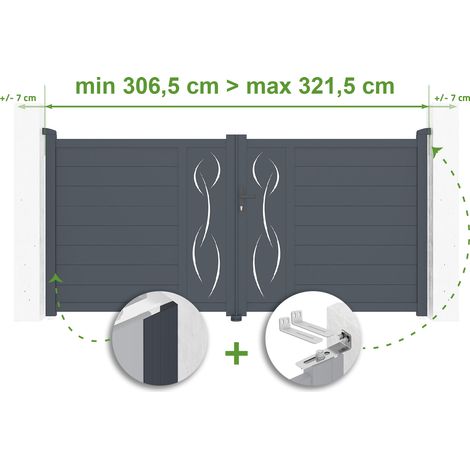 Verstellbares Drehtor Breite 3m LIFE H.140cm grau Aluminium