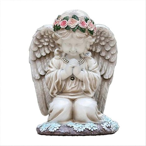 Statues lumineuses solaires pour jardin extérieur, figurines d'anges en résine, idéales pour décorer terrasse, balcon, jardin et pelouse. Cadeau de pendaison de crémaillère. (1/5)
