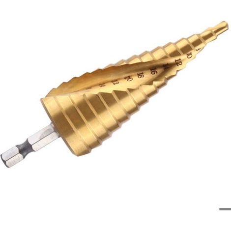 Foret Echelonne - Acier Rapide HSS - Revetement Titane - Pour Fer Mince Aluminium PVC Bois - 4 mm a 32 mm - 1 Piece (1/5)