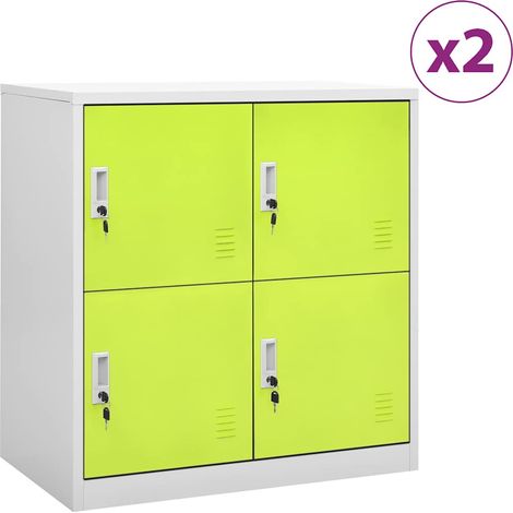 Lot de 2 Armoires à casiers Meuble de Rangement - Style Contemporain Gris clair et vert 90x45x92,5 cm Acier BV196141 - BonneVie (1/5)