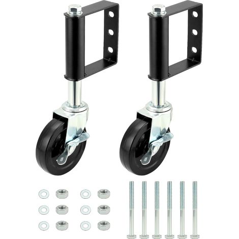 Lot de 2 roues robustes de 10 cm, roue de portail à ressort, capacité de charge de 100 kg, avec frein à verrouillage latéral (1/5)