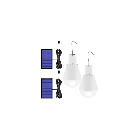 Linterna solar LED de 3W para camping, recargable, con gancho, resistente al agua, paquete de 2 unidades para senderismo. (1/2)