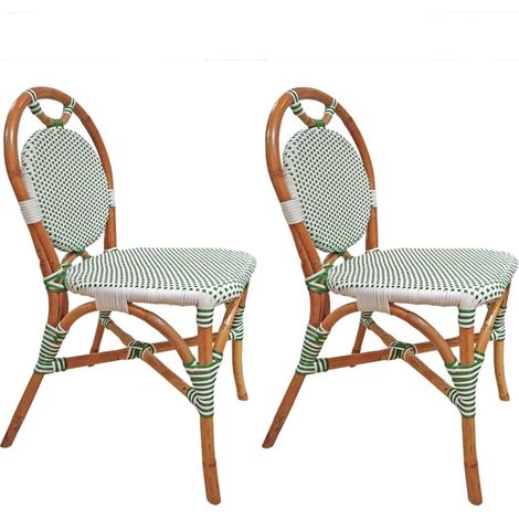 Lot 2 chaises bistrot en rotin naturel cannage vert et blanc - PIGALLE (1/5)