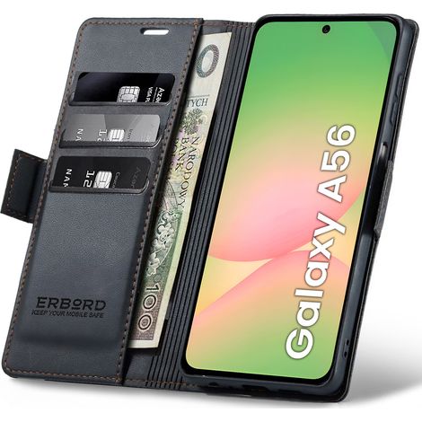 Étui portefeuille à rabat brillant Litchi pour Samsung Galaxy A56 5G, noir (1/5)