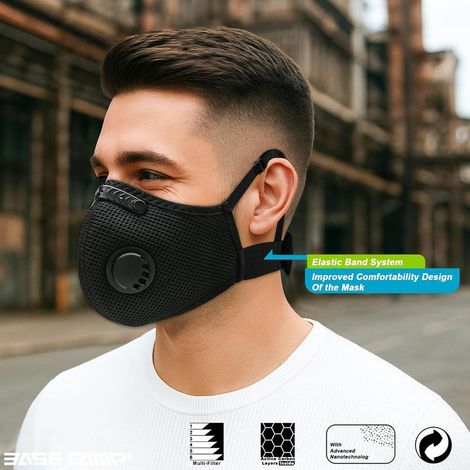 Masque anti-poussière BASE CAMP M Plus, masque facial respirateur et utilisable avec 6 filtres et charbon actif pour le travail du bois, la construction, la tonte et le meulage (Modern1)