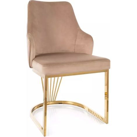 Chaise design avec revêtement en tissu velours beige et pied doré FARIN (1/5)