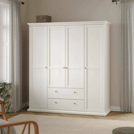 Dmora Weißer Kleiderschrank mit vier Türen und zwei Schubladen, 181,4 x 200,6 x 60,5 cm (1/5)
