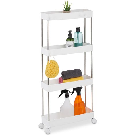 Carrello portaoggetti con ruote a 4 livelli per cucina e bagno, pratico design moderno in metallo bianco, 130014525