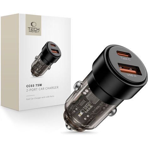 Cargador de coche USB-A USB-C CC03 PD de 75 W - Negro (1/5)