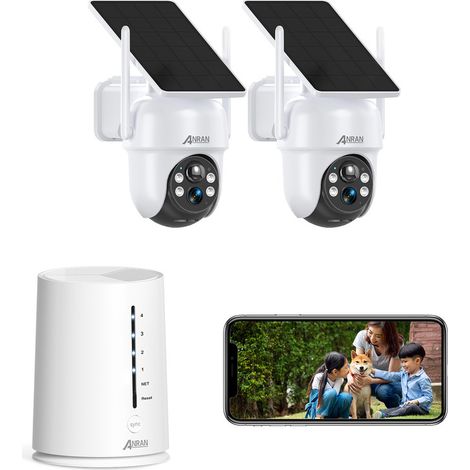 Kit Caméra de Surveillance Extérieur ARCCTV Sans fil 4MP avec 2 caméras batteries solaires Station de base Plug andPlay Carte sd 64G