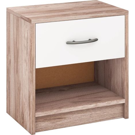 Comodino compatto 38,5 x 28 x 40,5 cm con cassetto e moderno ripiano aperto in rovere e bianco 200013939
