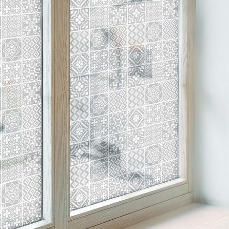 Anti Regard Film pour Fenêtre 200x100 Décoratif pour Chambre Cuisine Salle de Bain Vitrail Protection Adhésif Collés sur le Verre Élégance géométrique (1/5)