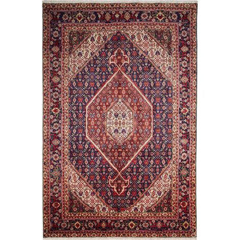 Tapis d'orient 200 x 304 cm, oriental, bleu, crème et rouge, laine naturelle, noué à la main en Iran, décor authentique (1/5)