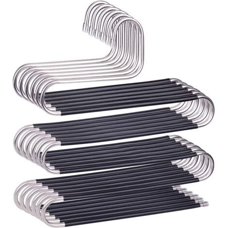 Pr Lot de 6 cintres antidérapants en forme de S en acier inoxydable pour pantalons, jeans, écharpes, pantalons - Noir (1/5)