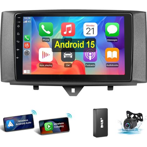 Autoradio Android 15 avec navigation GPS et Apple CarPlay pour Smart Fortwo 451 (2005-2015) 11-15 B 4+64G DAB CAM
