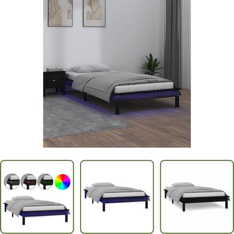 LED-Leuchten - Massivholzbett mit LEDs Schwarz 75x190 cm (1/5)