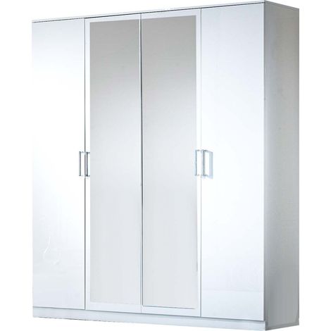 Armoire de chambre design 4 portes battantes bois laqué blanc Turin 181cm (1/4)