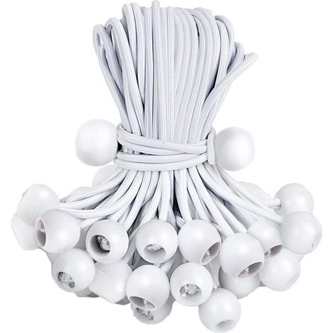 30er-Pack Gummiseile mit Kugeln, Gummiseile mit Kugeln, Gummiseile für Planen, Zelte, Poster, Camping, Camping, Gummiseil (15 cm)/Weiß
