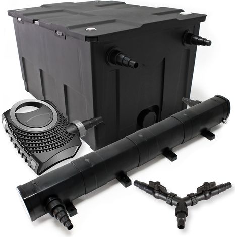 SunSun Komplettset: CBF-550 Teichfilter bis 60000 L Teichfilteranlage als Durchlauffilter, CTF-8000 SuperECO Teichpumpe 8000l/h 70W, CUV-272 Teichklärer UVC Klärer mit 72W, Y-Verteiler