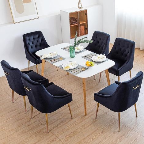 Esszimmerstühle 6er Set Samt mit Metallbeinen Schwarz (1/5)